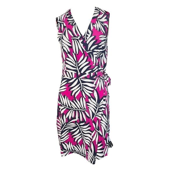 LAUNDRY Shelli Segal Wrap Dress Pink Navy White Floral Sleeveless Stretch 2 - Picture 1 of 6